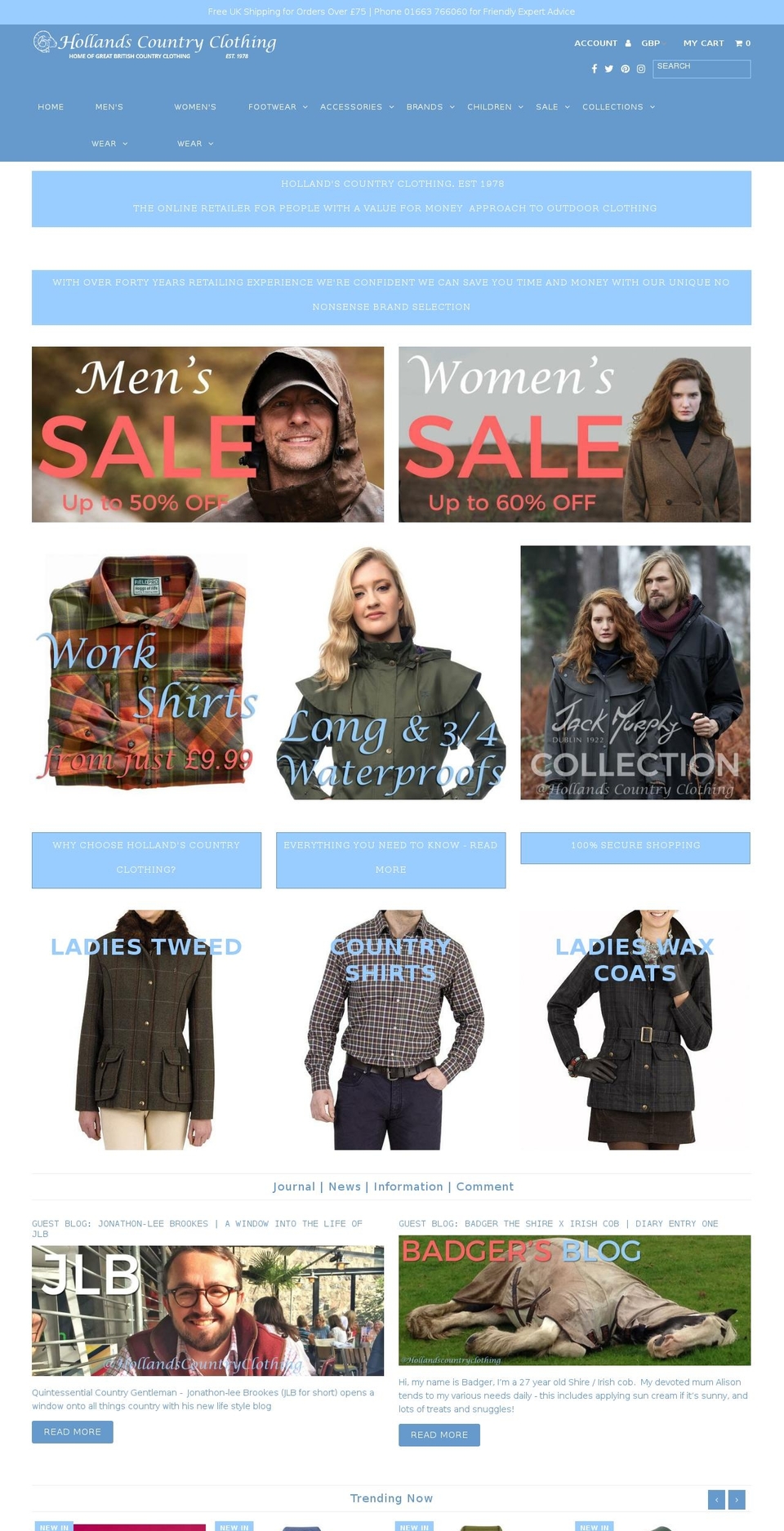 hollandscountryclothing.com — Shopify storefront screenshot