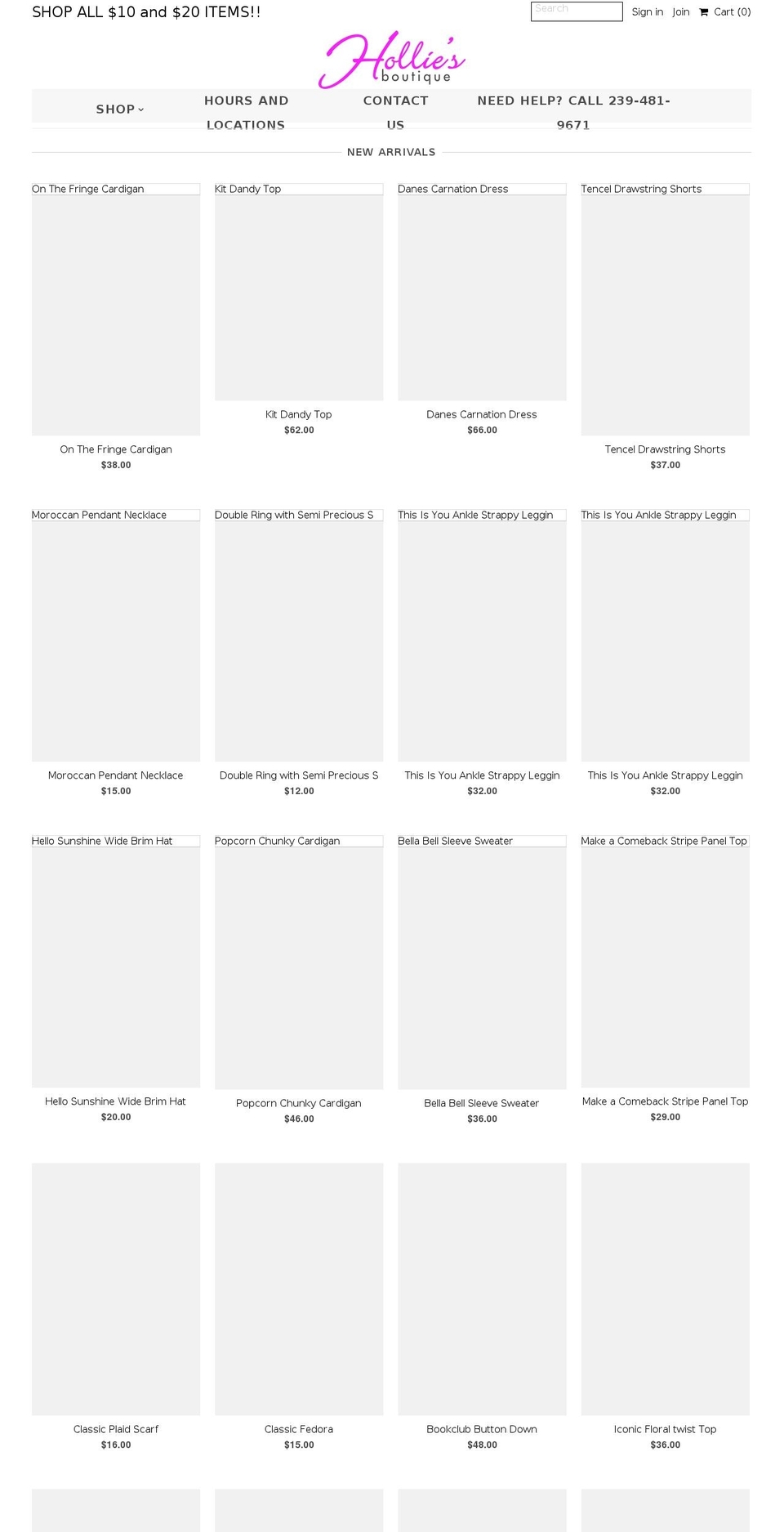 holliesboutique.com — Shopify storefront screenshot