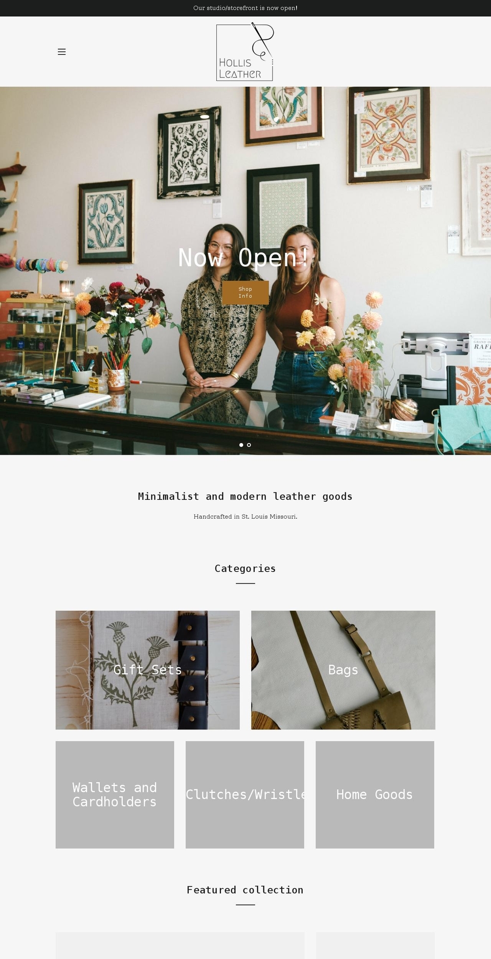 hollis-leather.com shopify website screenshot