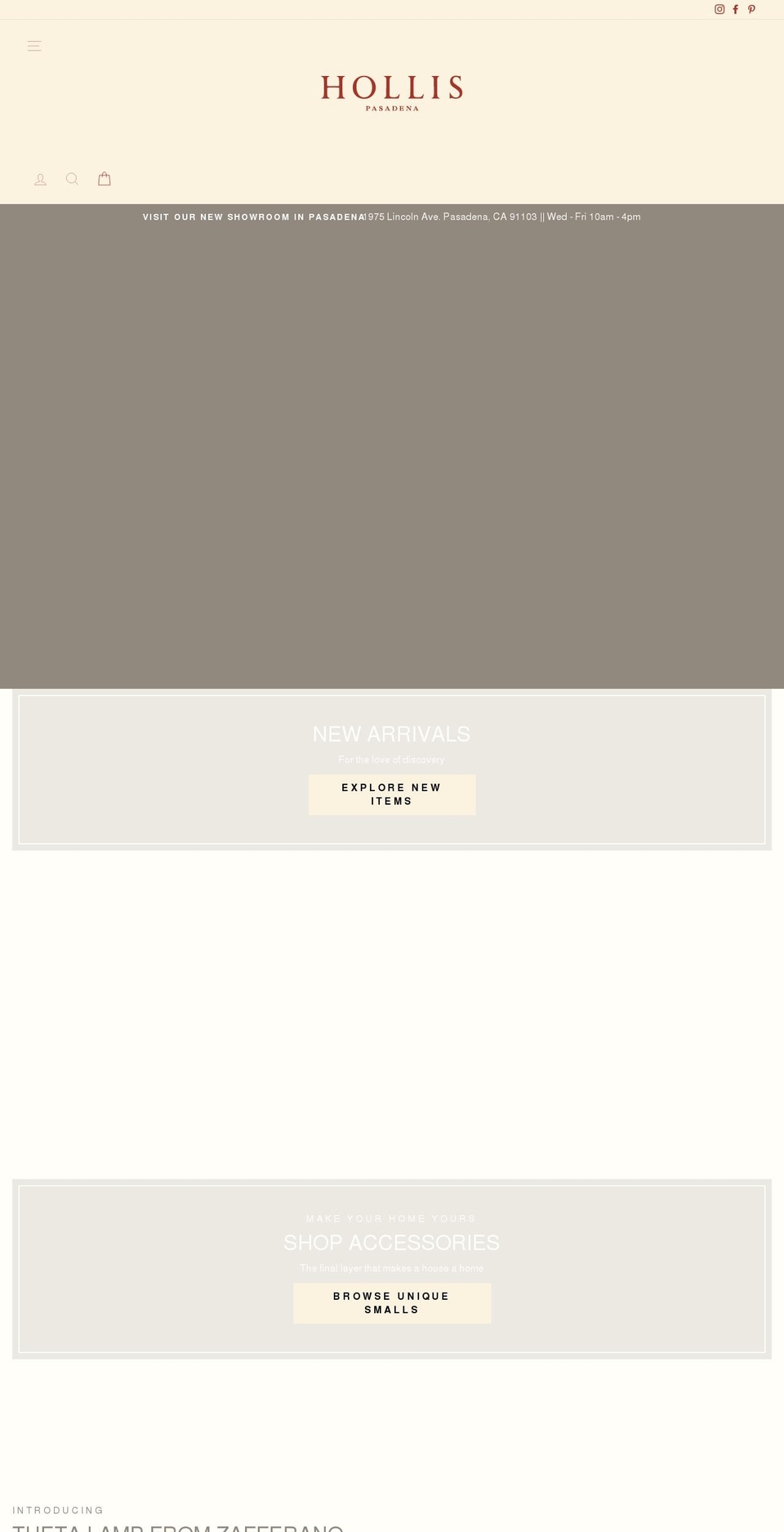 hollispasadena.com shopify website screenshot