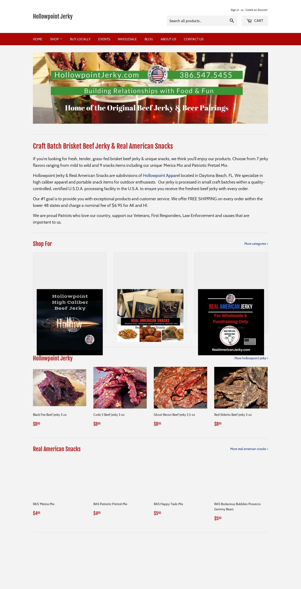 hollowpointjerky.com — Shopify storefront screenshot