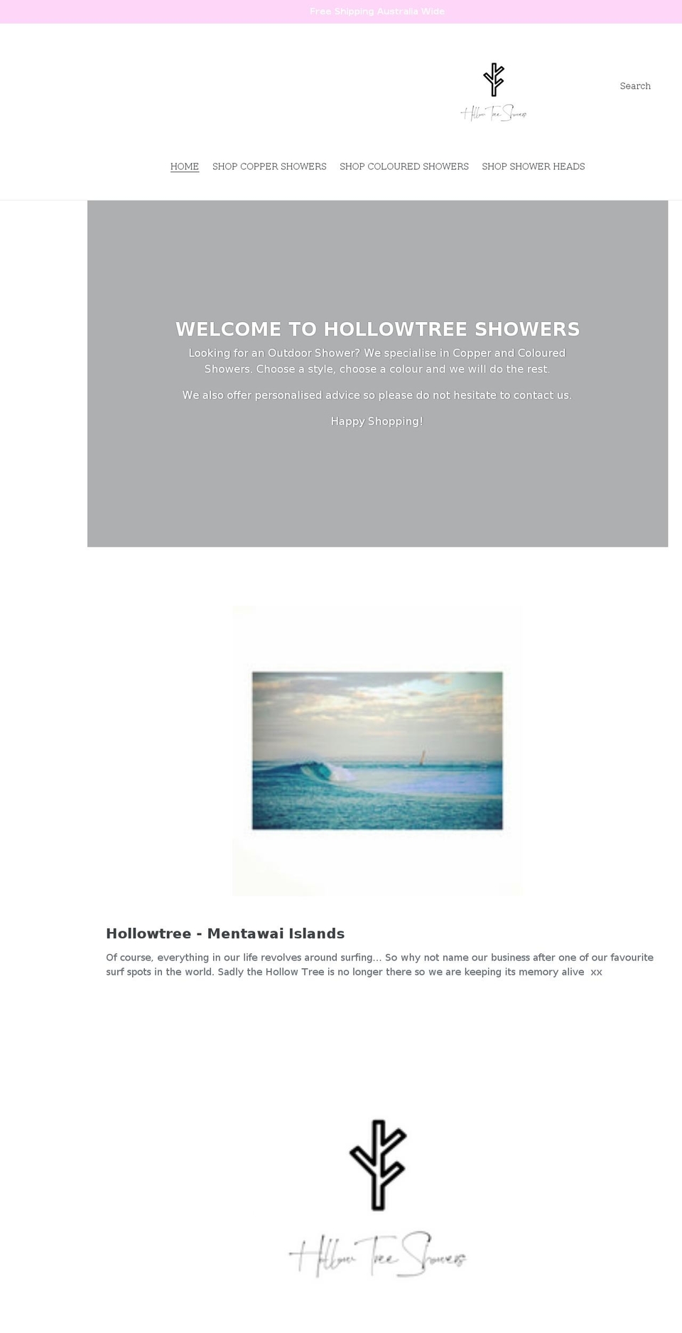 hollowtreeshowers.com shopify website screenshot