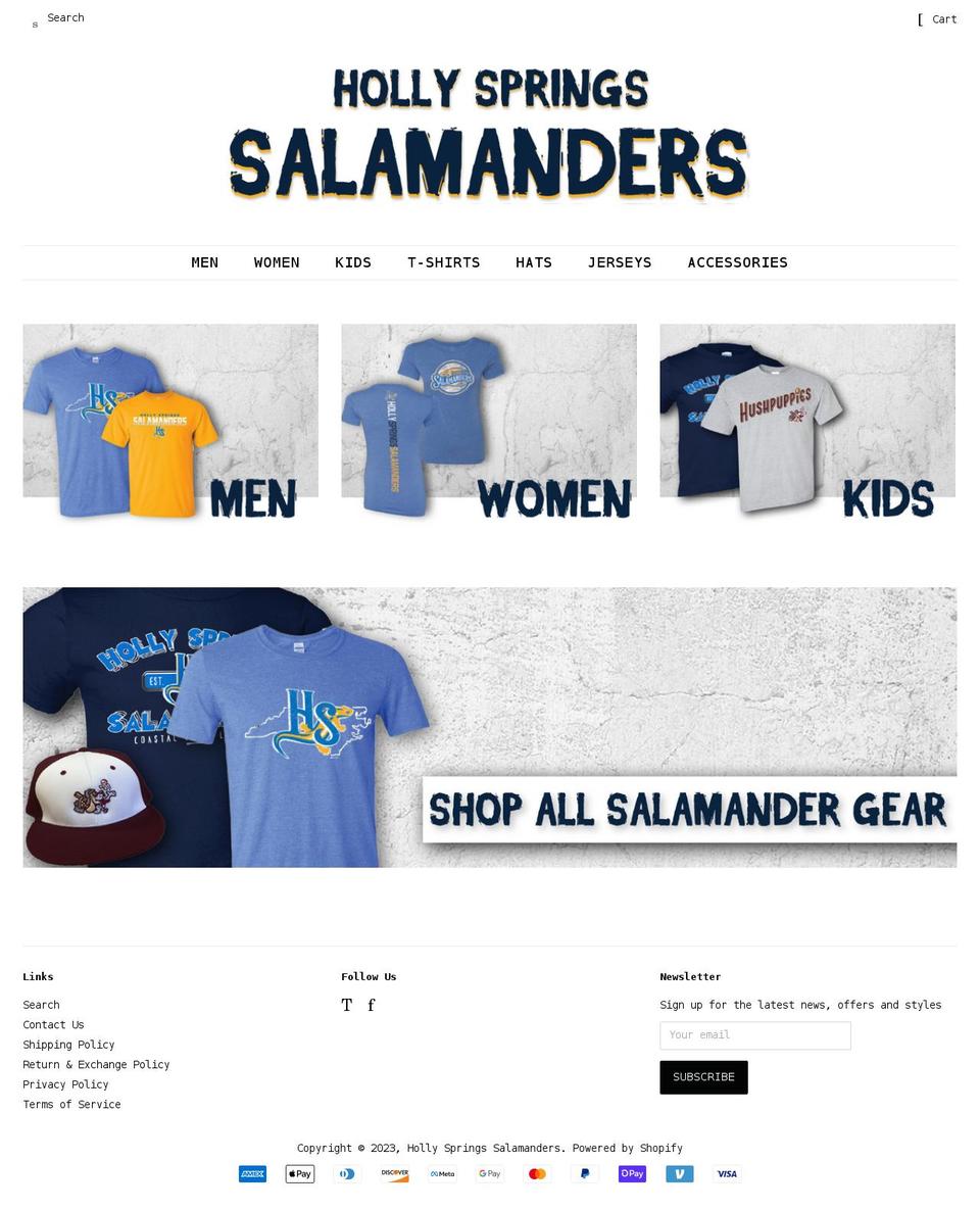 holly-springs-salamanders.myshopify.com shopify website screenshot
