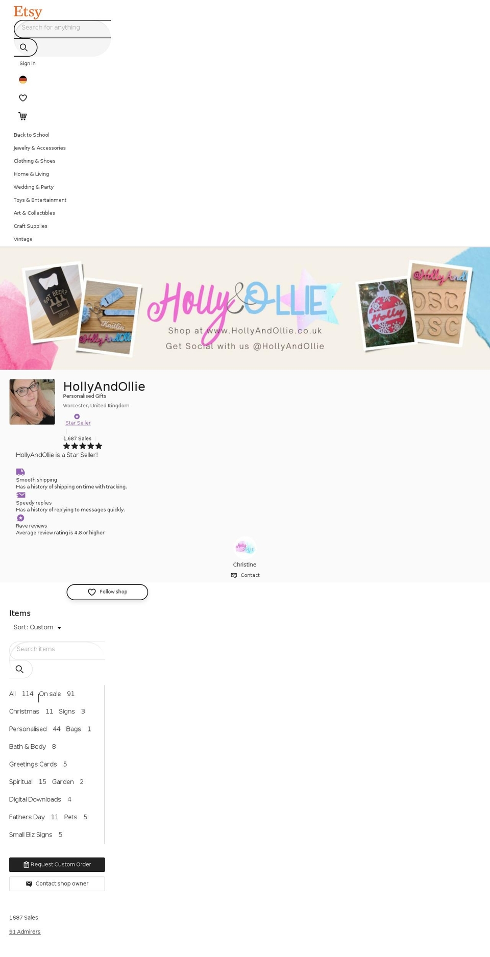 hollyandollie.co.uk shopify website screenshot