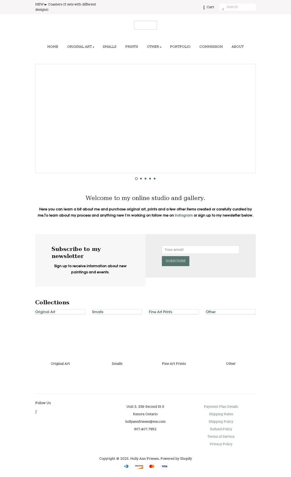 hollyannfriesen.com shopify website screenshot