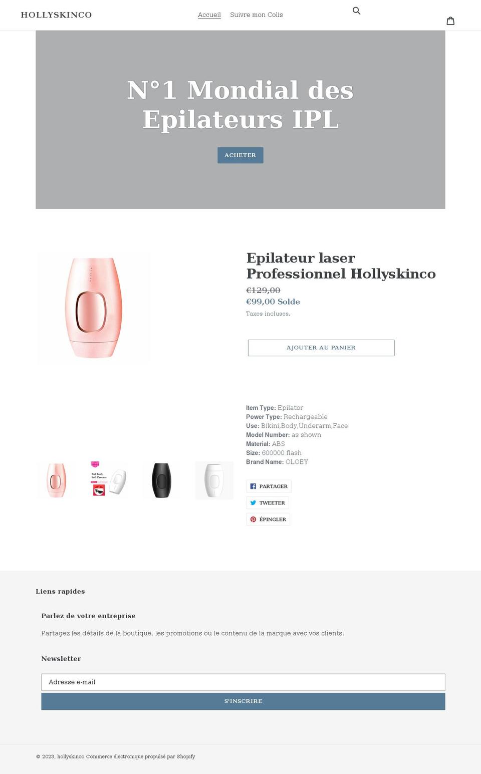 hollyskinco.com shopify website screenshot