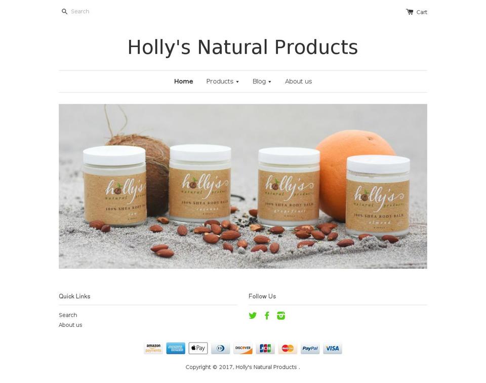 hollysnaturalproducts.com shopify website screenshot