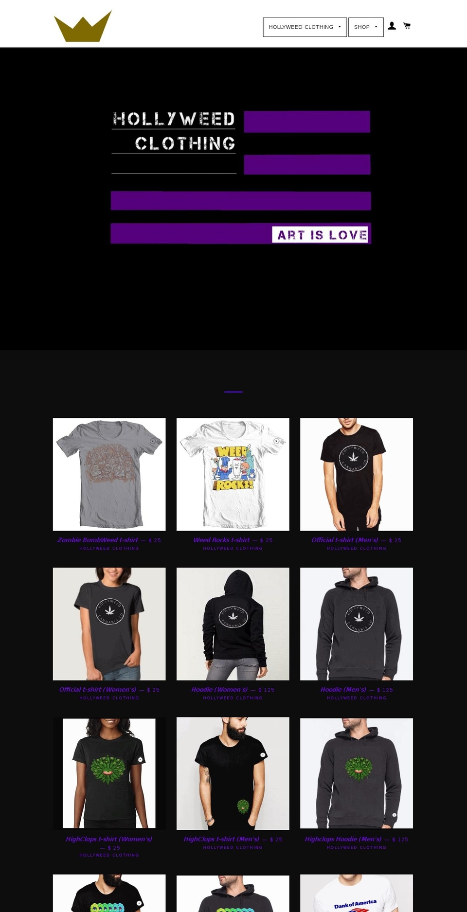 hollyweedclothing.com — Shopify storefront screenshot