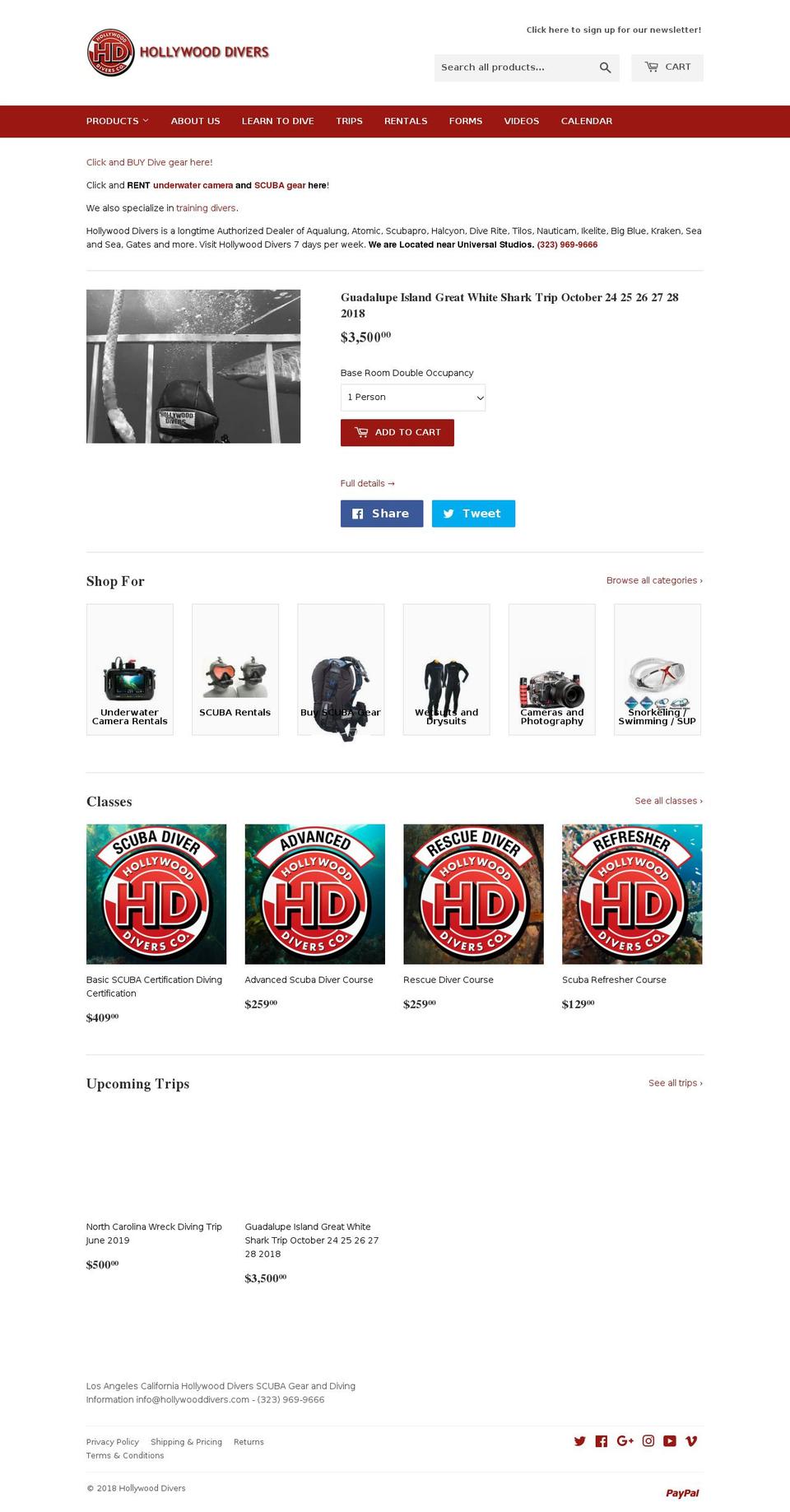 hollywooddivers.org shopify website screenshot