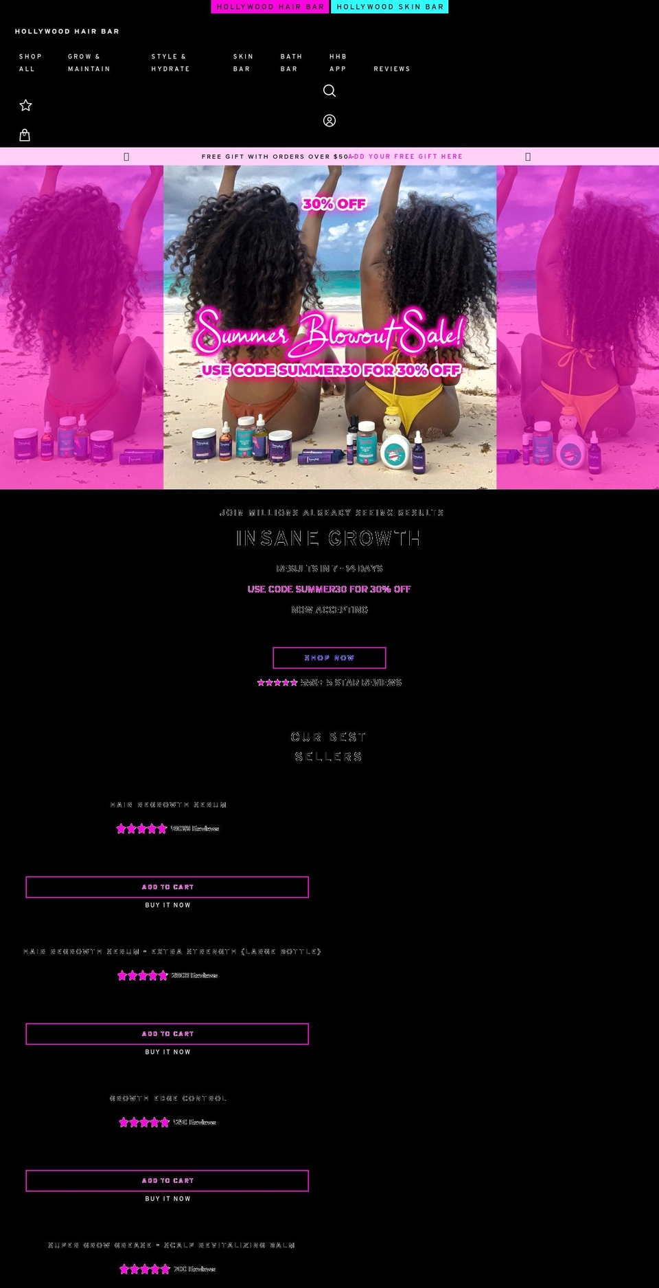 hollywoodhairbar.com shopify website screenshot