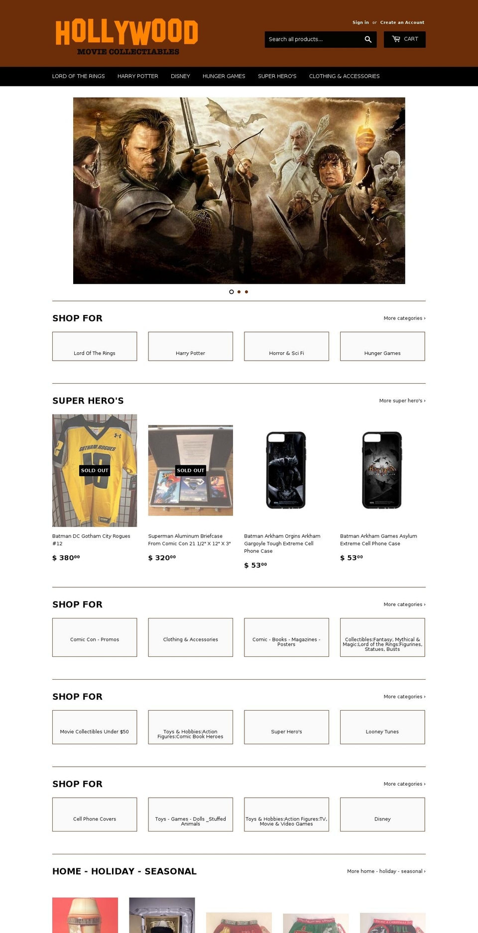 hollywoodmoviecollectibles.com shopify website screenshot