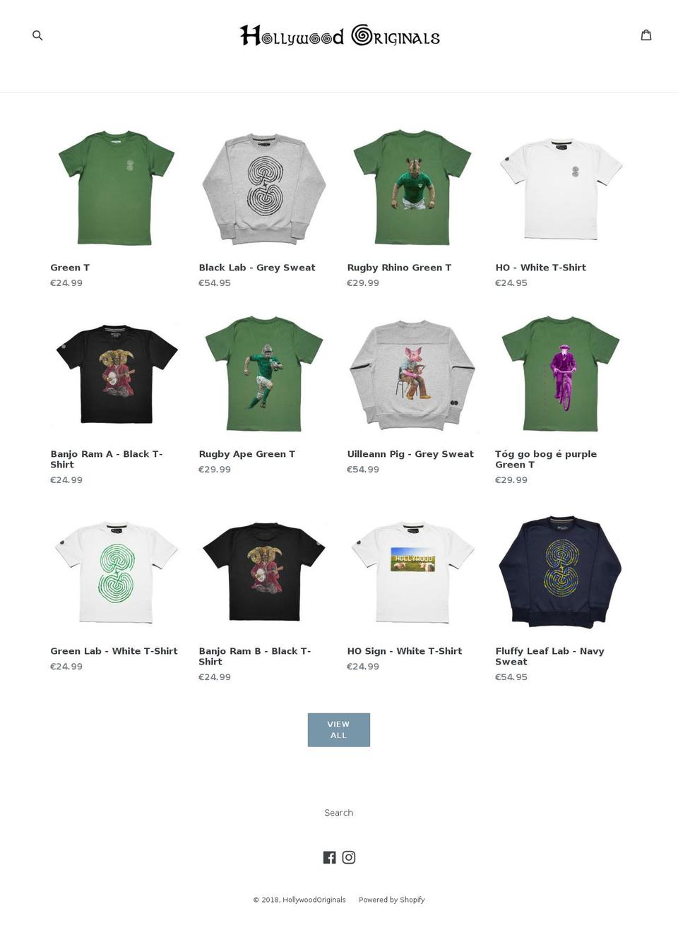 hollywoodoriginals.ie shopify website screenshot