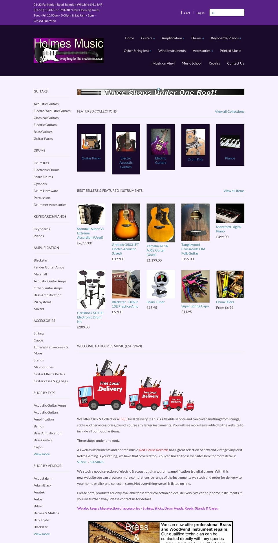 holmesmusic.co.uk shopify website screenshot