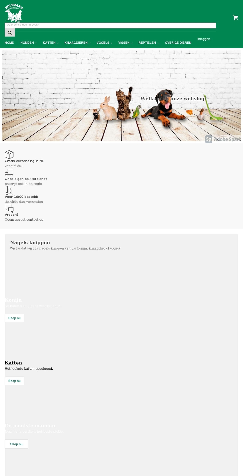 holtmandierenspeciaalzaak.nl shopify website screenshot