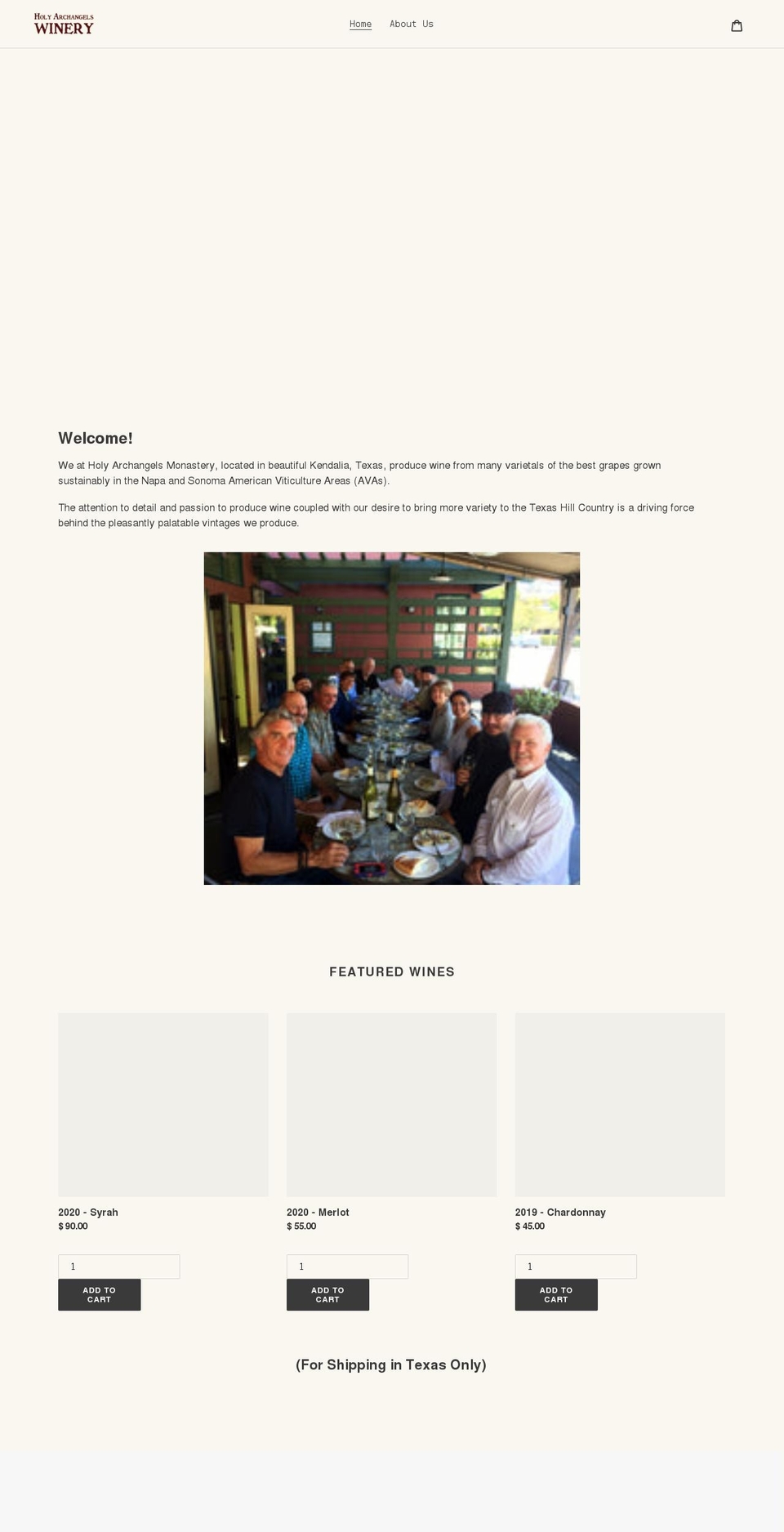 holyarchangelswinery.com shopify website screenshot
