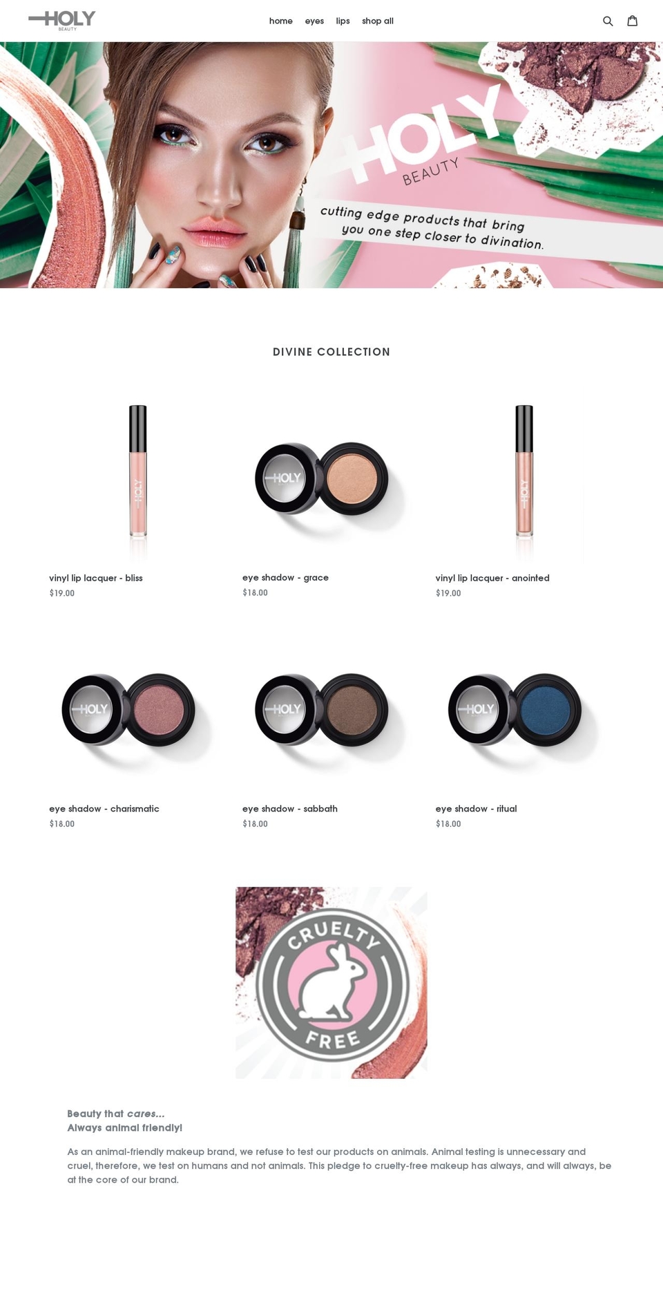 holybeautycosmetics.com — Shopify storefront screenshot