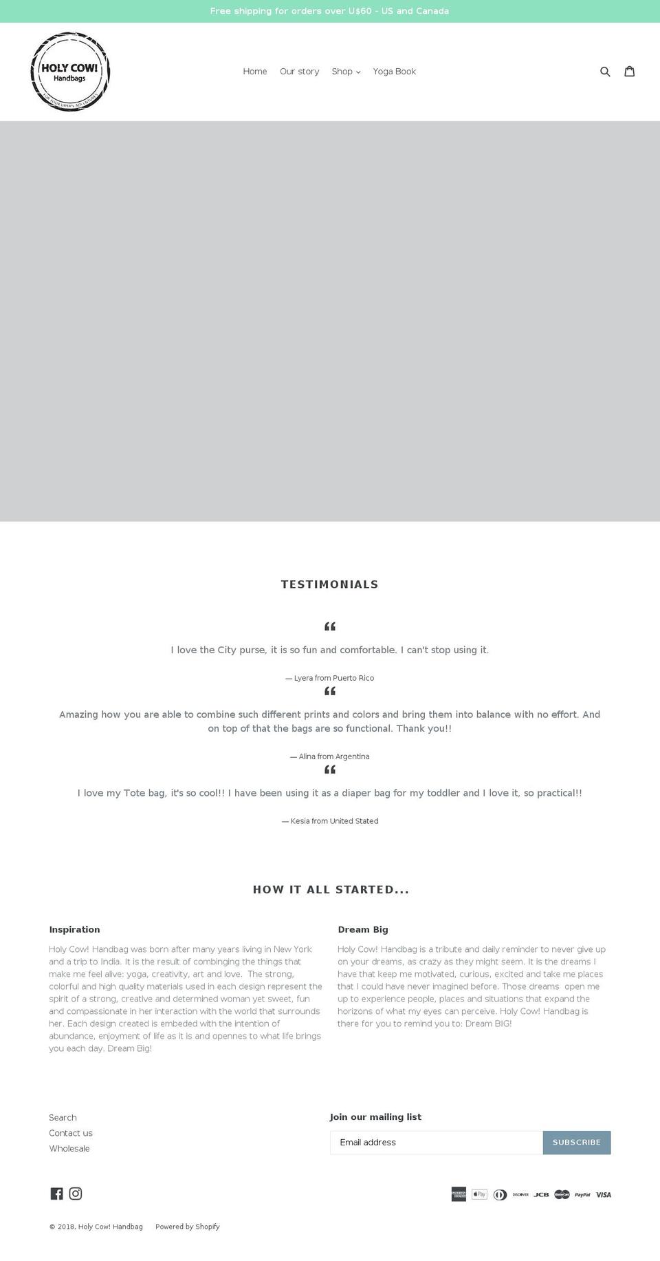 holycowhandbag.com — Shopify storefront screenshot