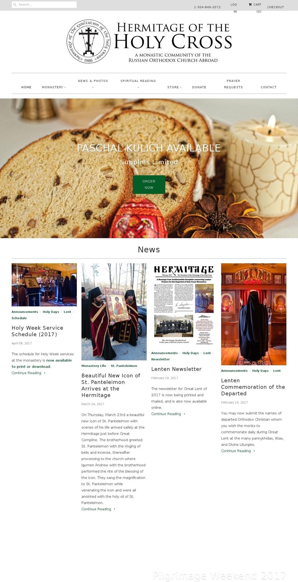 holycross-hermitage.org shopify website screenshot