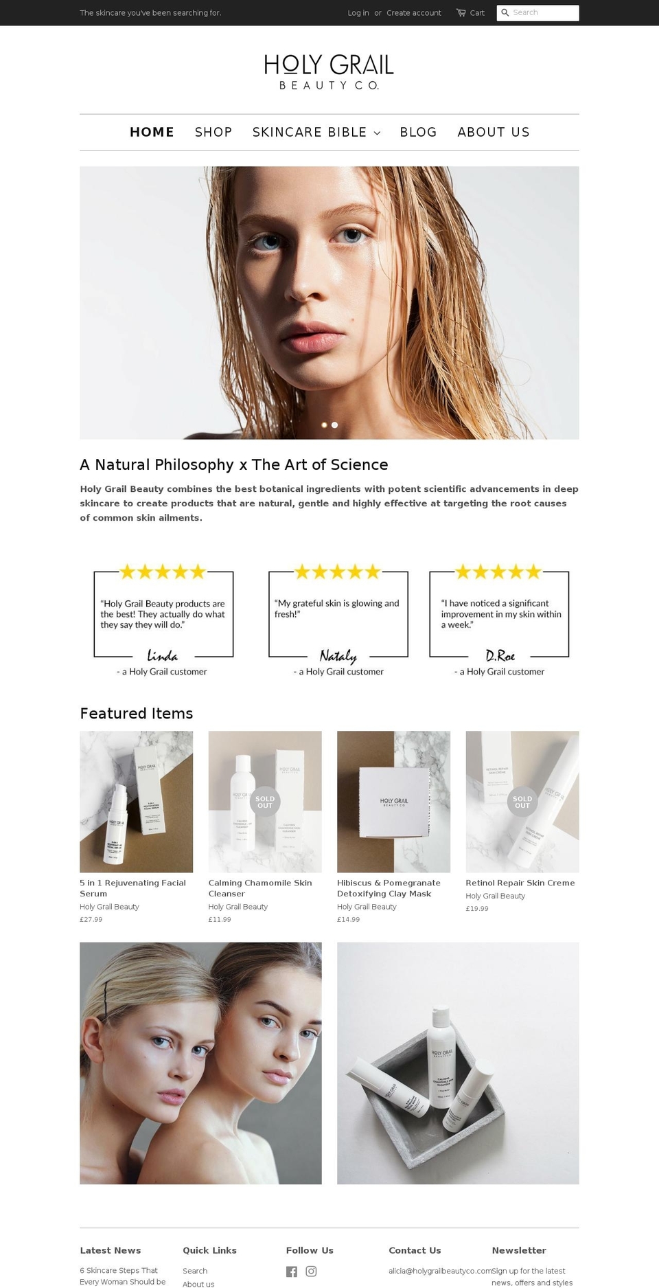 holygrailbeautyco.com — Shopify storefront screenshot
