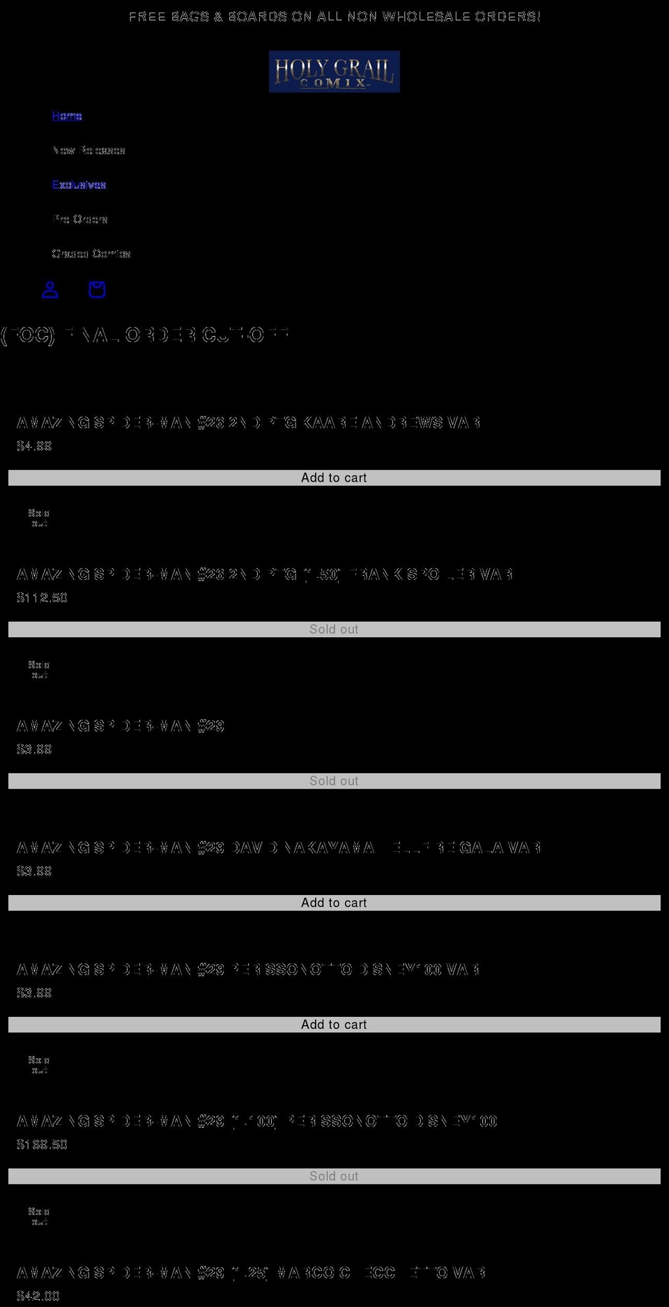 holygrailcomix.com shopify website screenshot