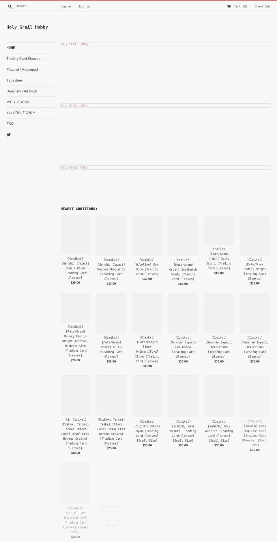 holygrailhobby.com shopify website screenshot