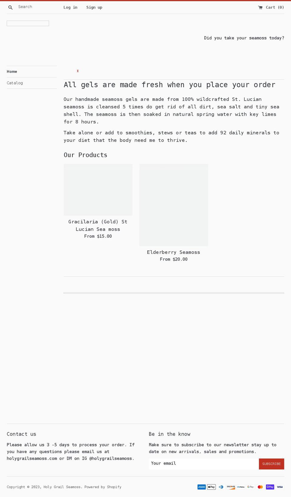 holygrailseamoss.com shopify website screenshot