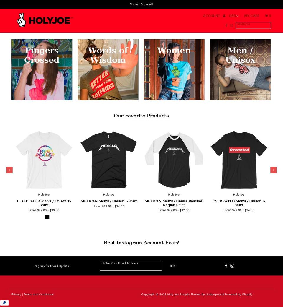 holyjoeusa.com shopify website screenshot