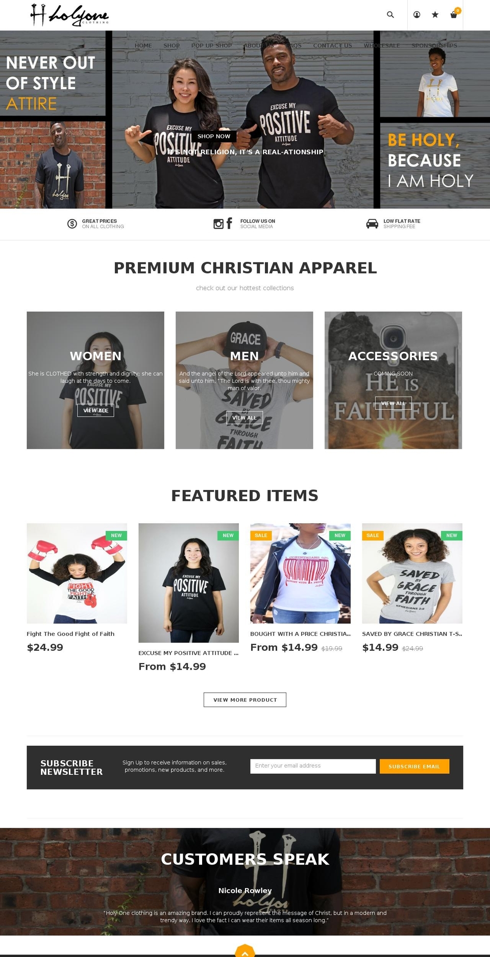 holyoneclothing.com shopify website screenshot