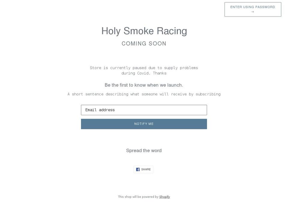 holysmokeracing.com.au shopify website screenshot