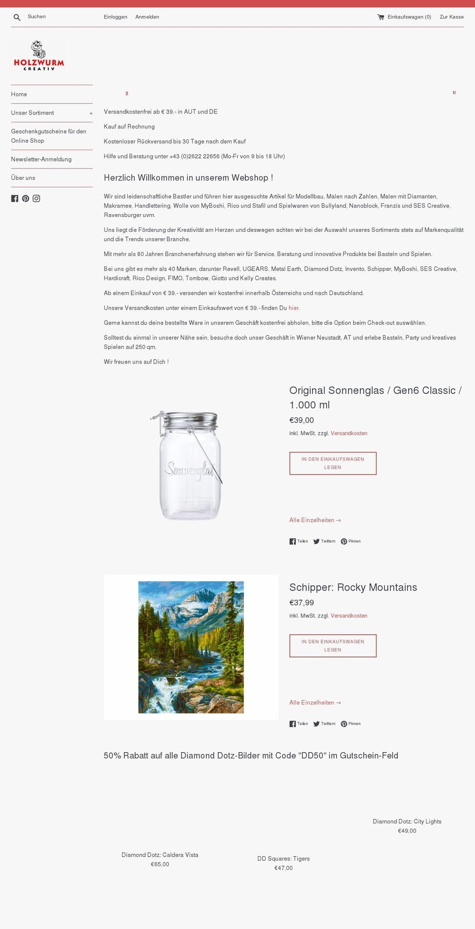 holzwurm-creativshop.com shopify website screenshot