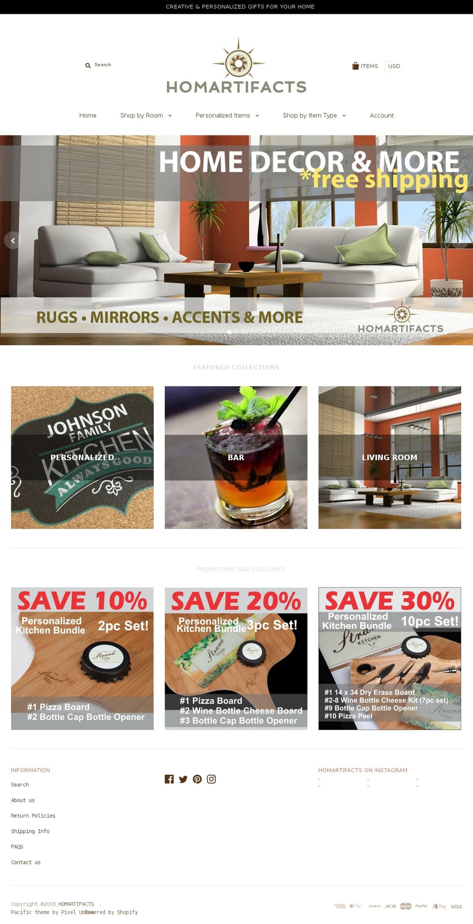 homartifacts.com shopify website screenshot