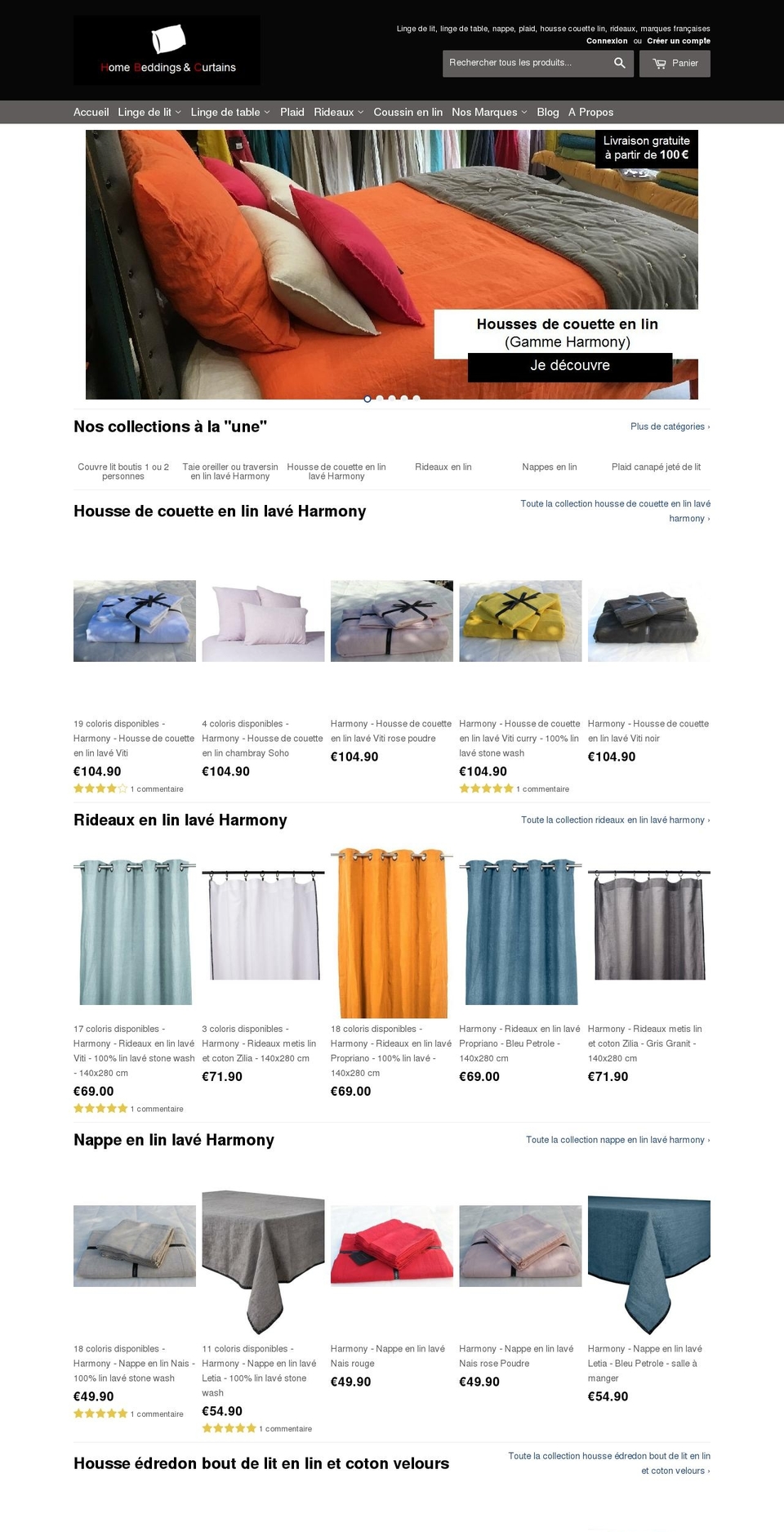 home-beddings-and-curtains.com shopify website screenshot