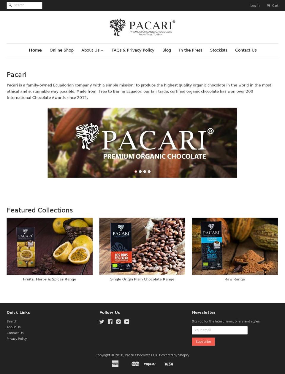 home.pacarichocolates.uk shopify website screenshot