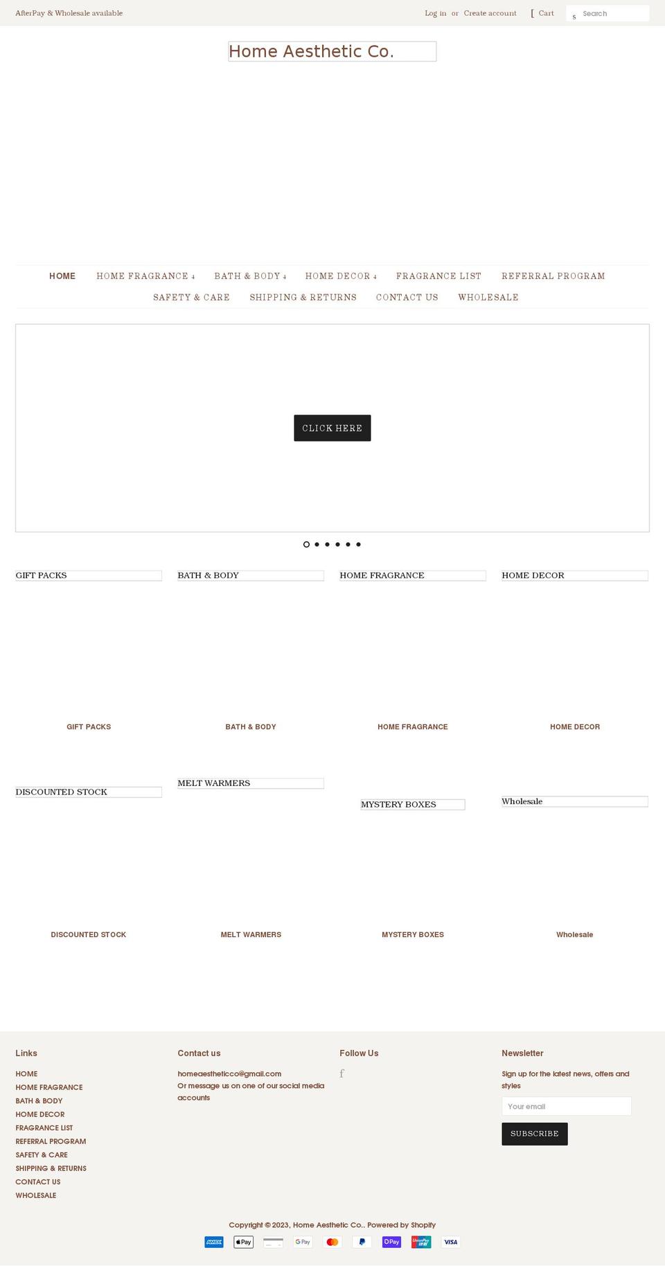 homeaestheticco.com shopify website screenshot