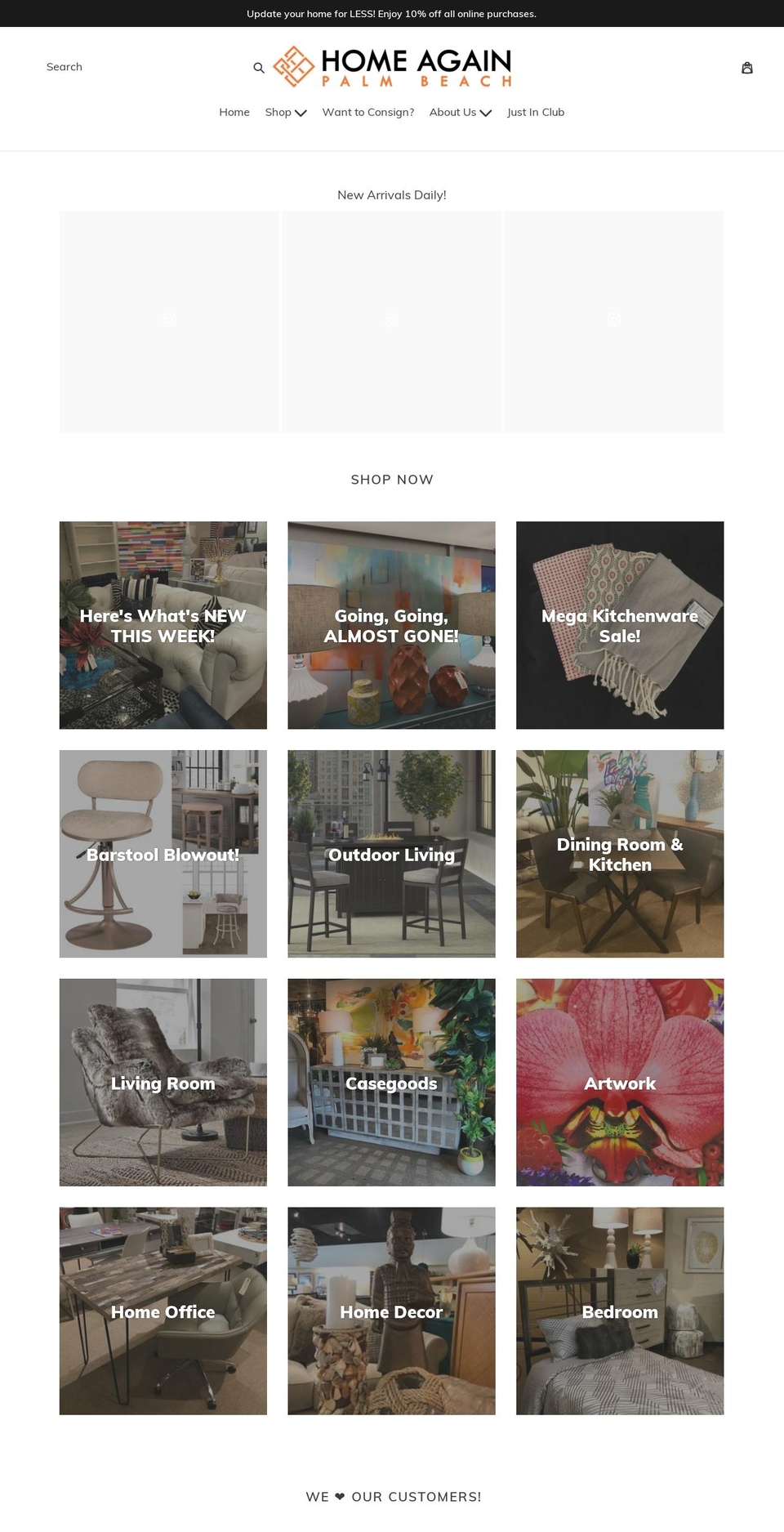 homeagainpalmbeach.com shopify website screenshot