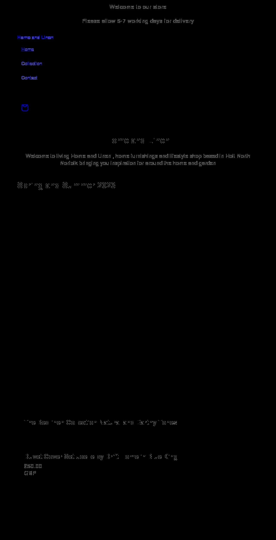 homeandlinen.co.uk shopify website screenshot