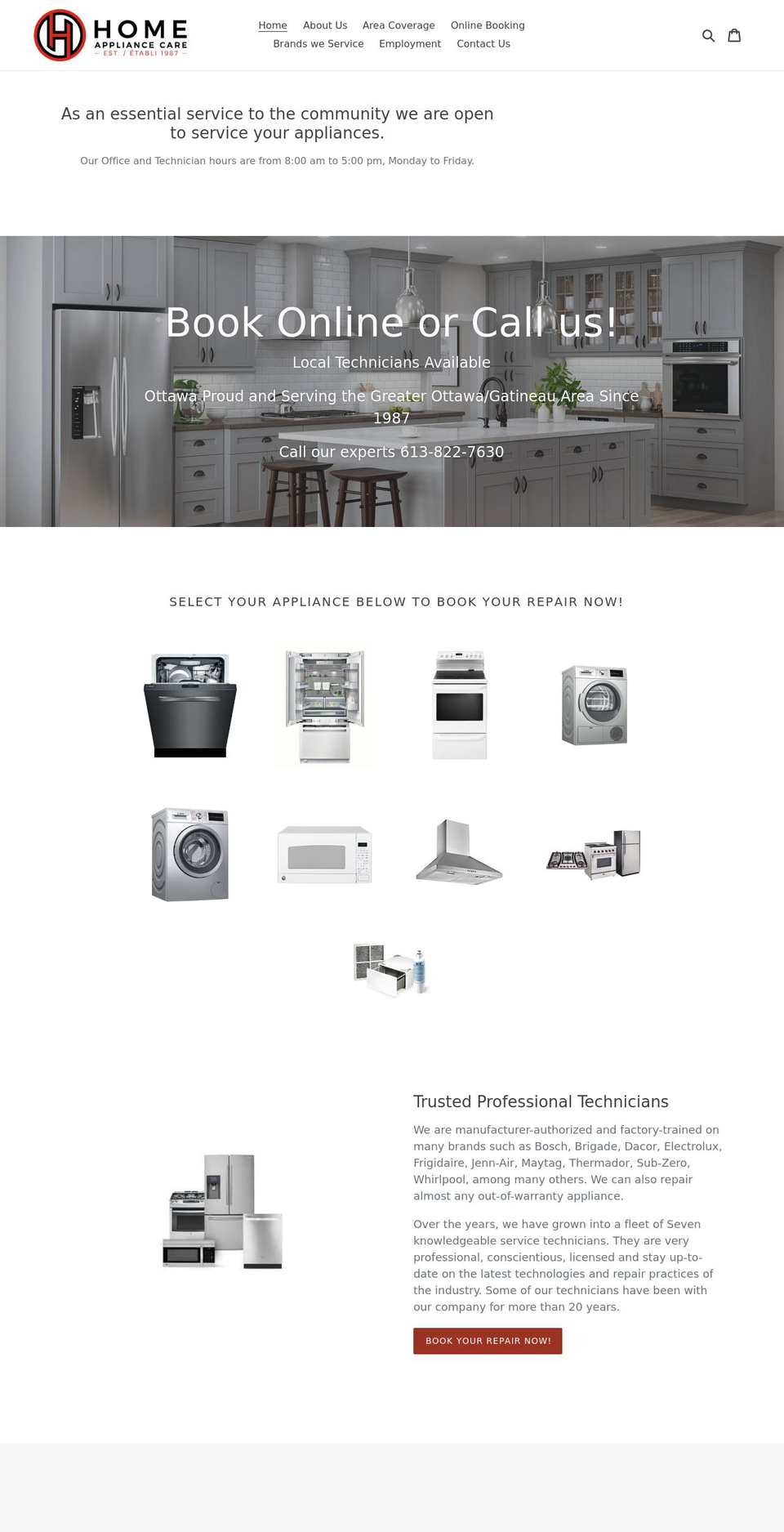 homeappliancecare.com shopify website screenshot