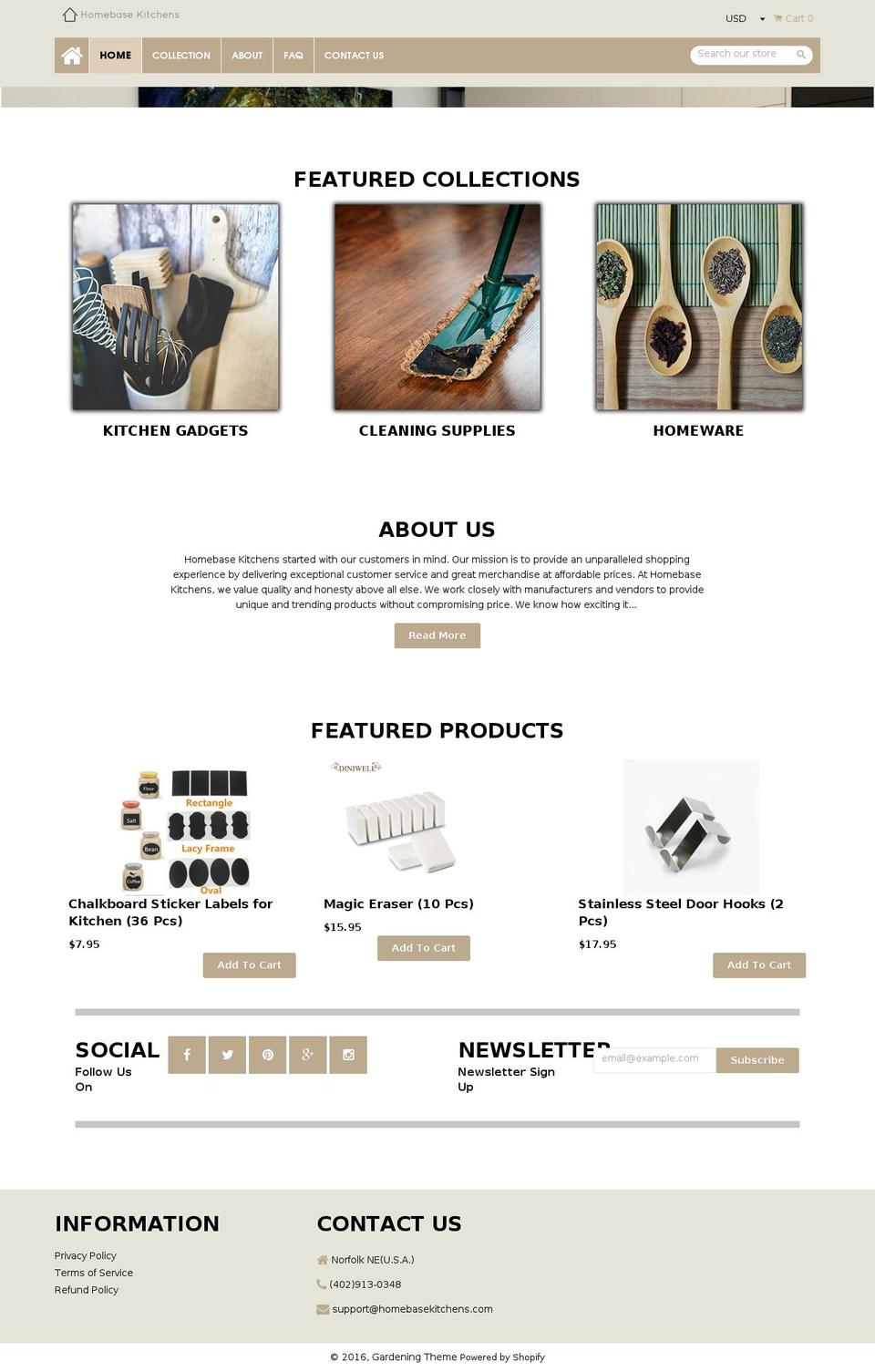 Homey Shopify theme site example homebasekitchens.com