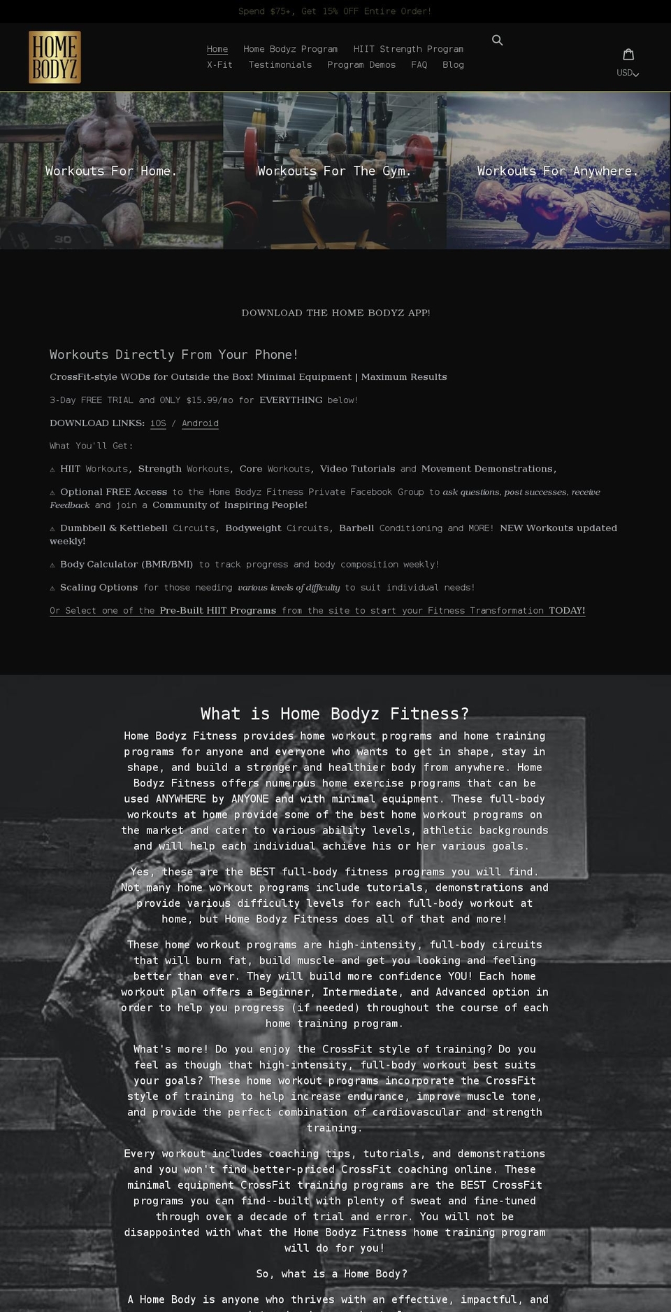 homebodyzfitness.com shopify website screenshot