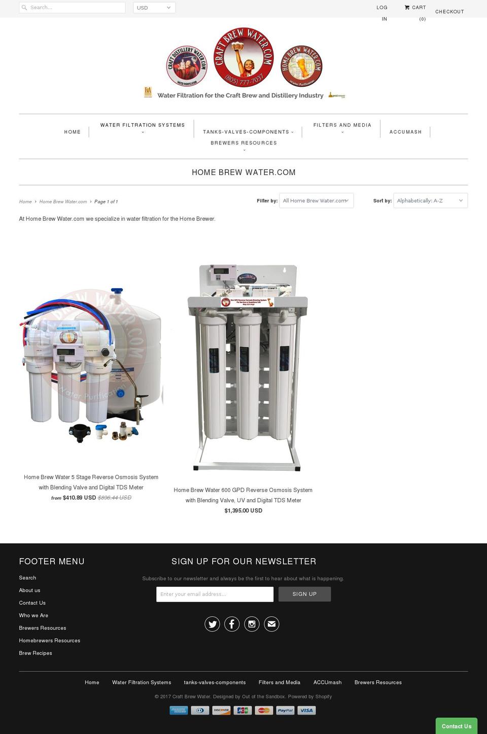 homebrewwater.com shopify website screenshot
