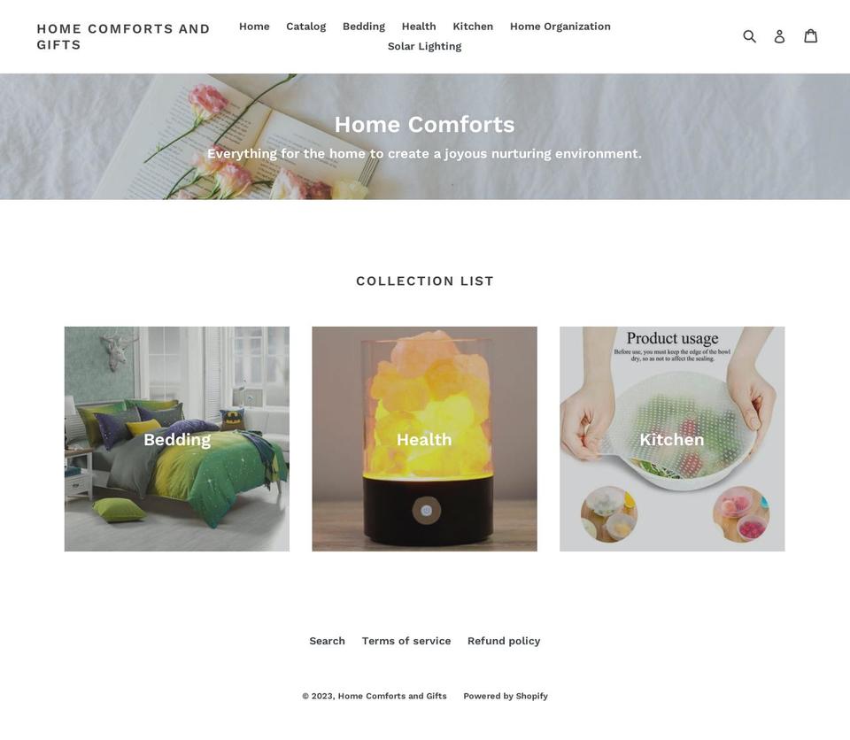 homecomfortsandgifts.com — Shopify storefront screenshot