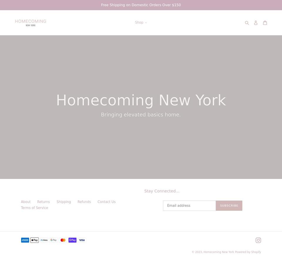 homecomingnyc.com shopify website screenshot