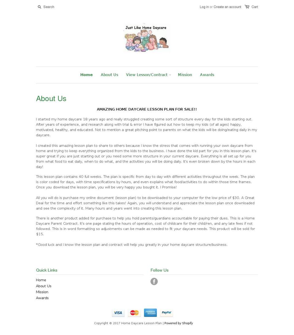 homedaycarelessonplan.com shopify website screenshot