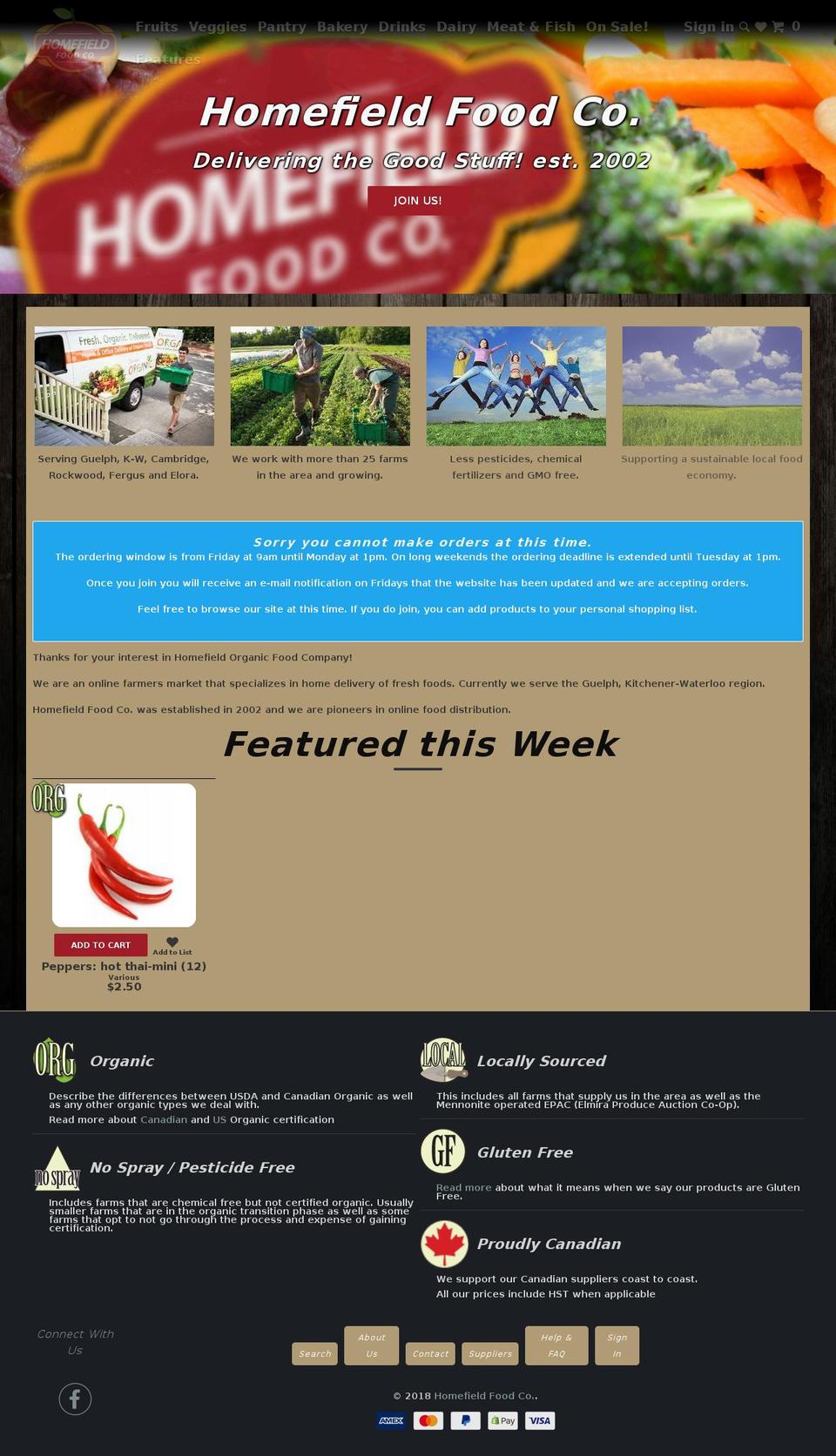 homefieldfoods.com — Shopify storefront screenshot
