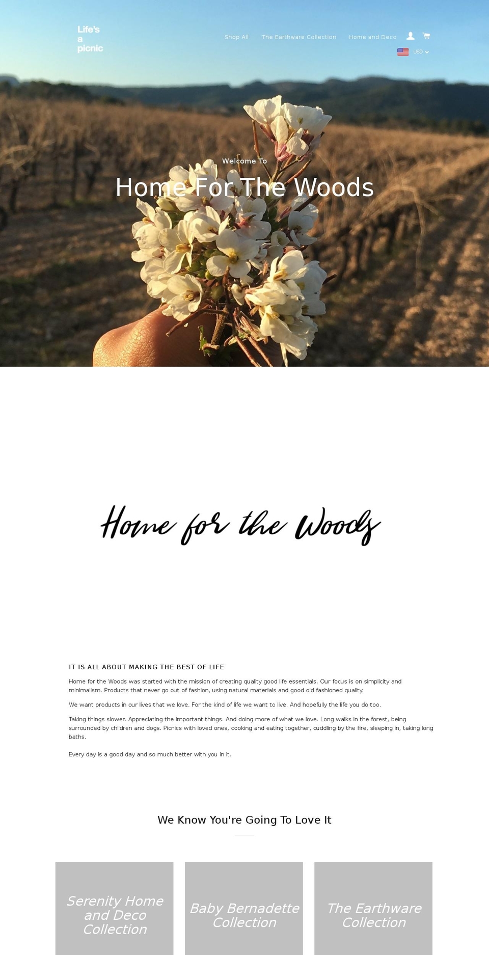 homeforthewoods.store shopify website screenshot