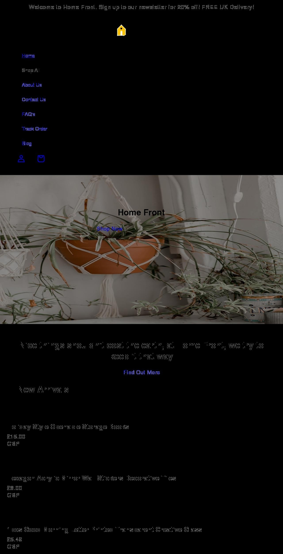 homefrontdecor.com shopify website screenshot