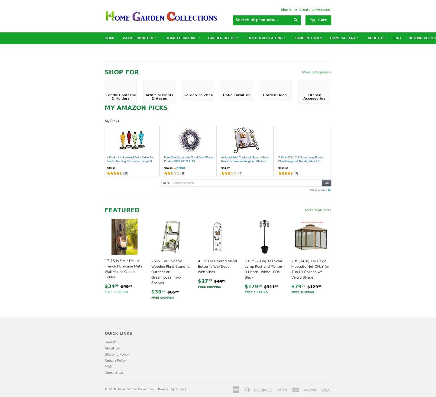 homegardencollections.com — Shopify storefront screenshot