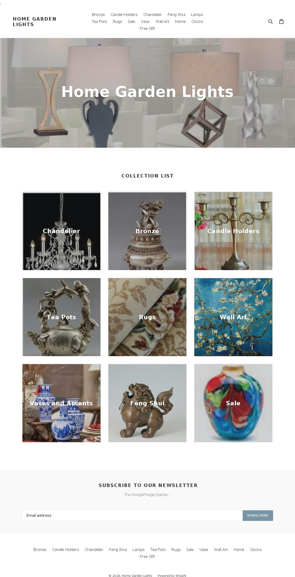 homegardenlights.com — Shopify storefront screenshot