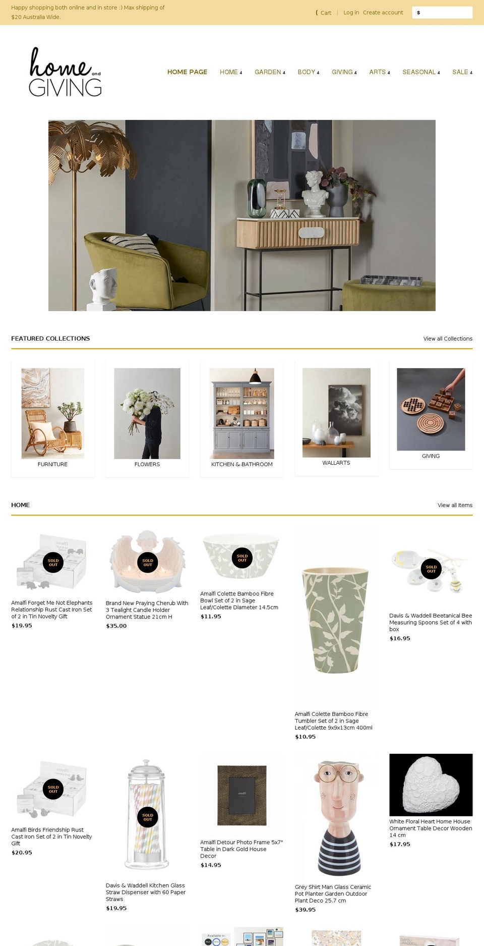 homegiving.com.au shopify website screenshot