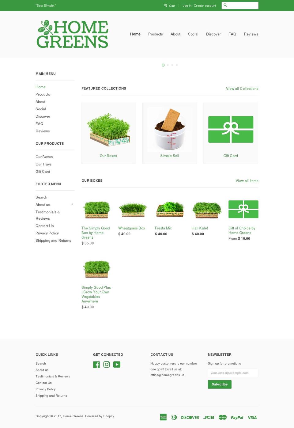 homegreens.us shopify website screenshot